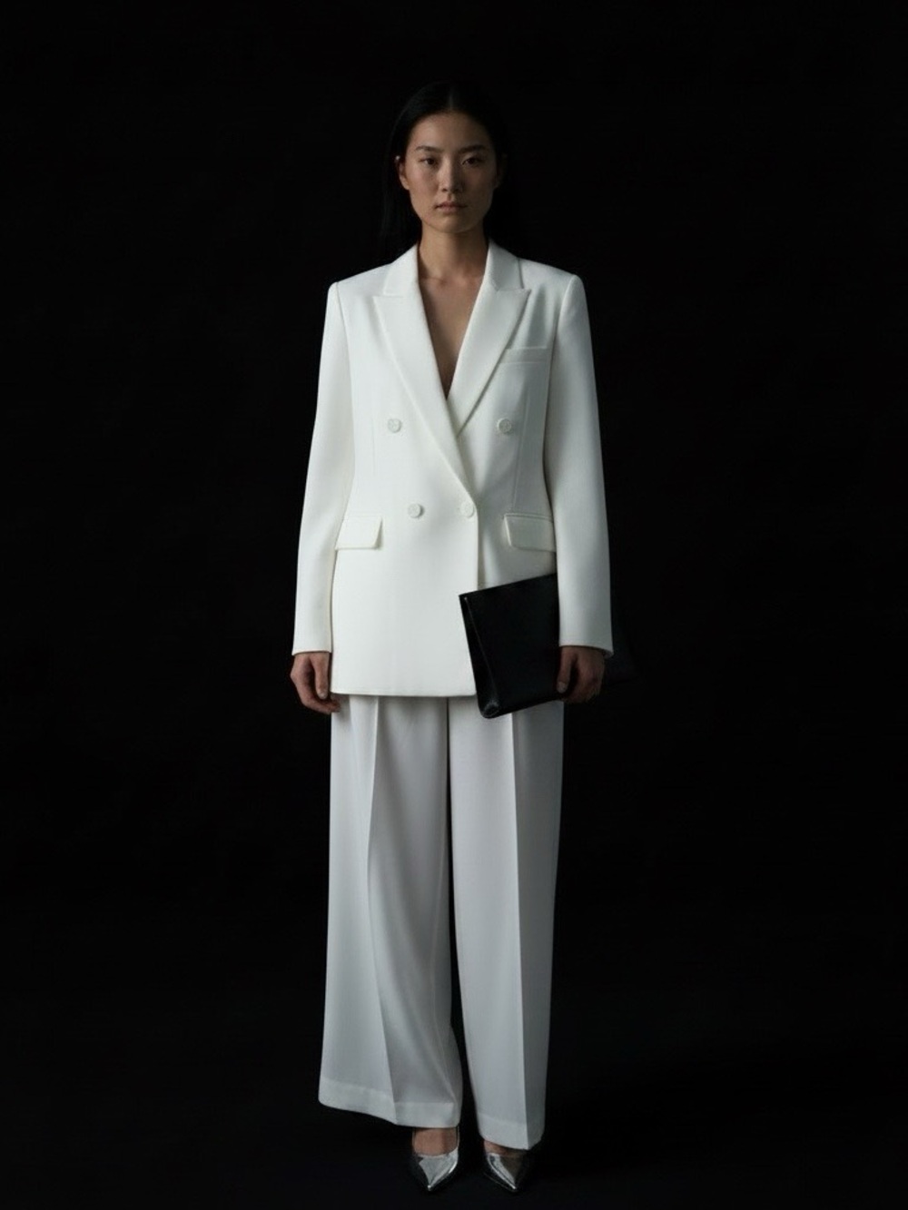 Zara White Double-Breasted Two Piece Tailored Blazer